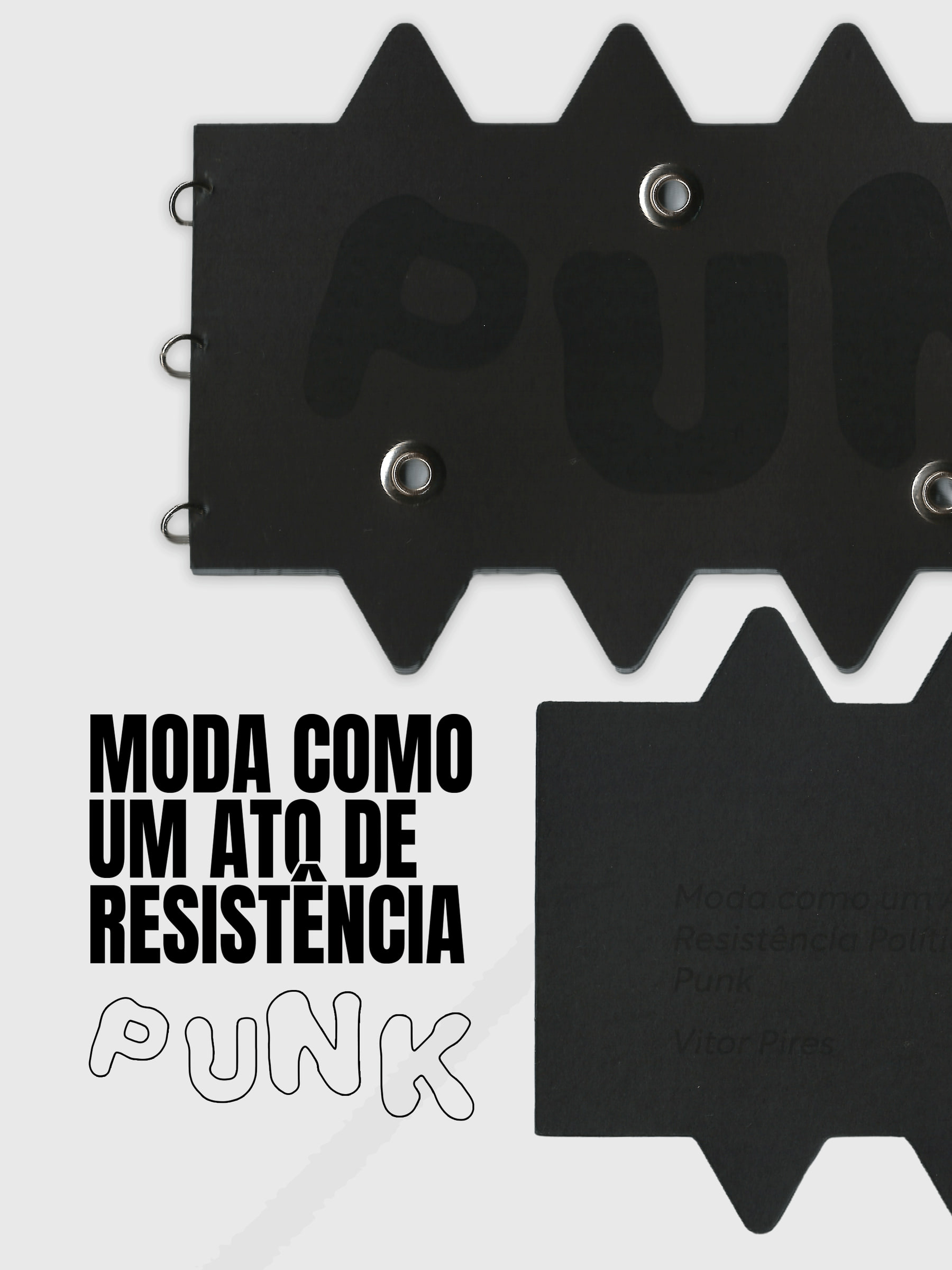 Capa preta da zine com a palavra Punk em relevo, ao lado do título moda como um ato de resistência