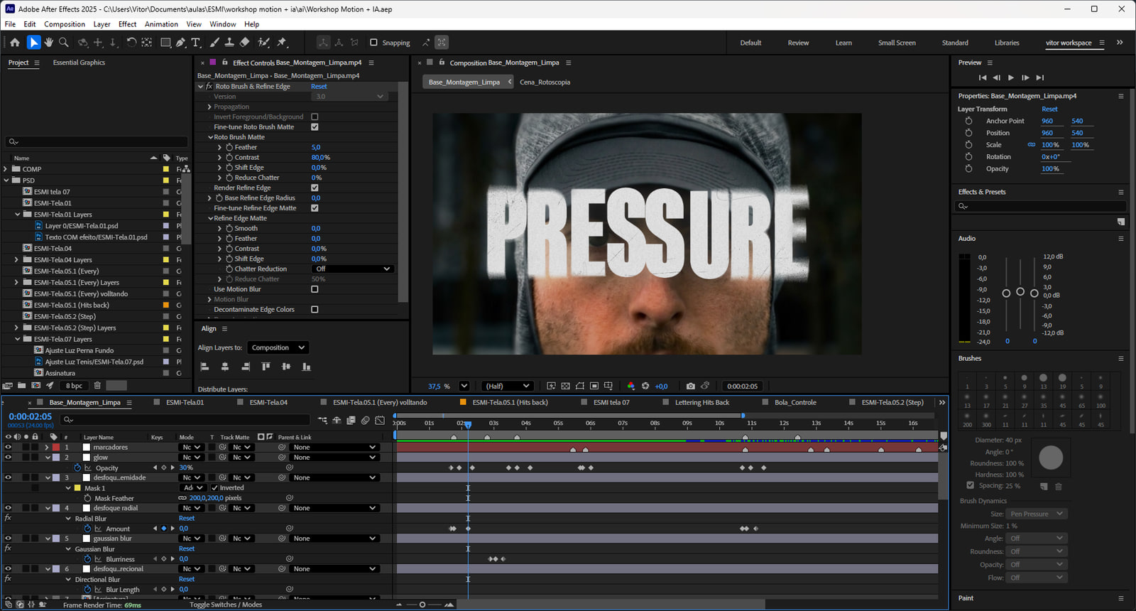 Composição da cena Pressure aberta no After Effects